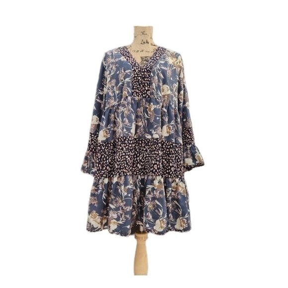 entro Dresses & Skirts - Entro A-line Floral Boho Babydoll Dress Blue/ White, US Women's 1X